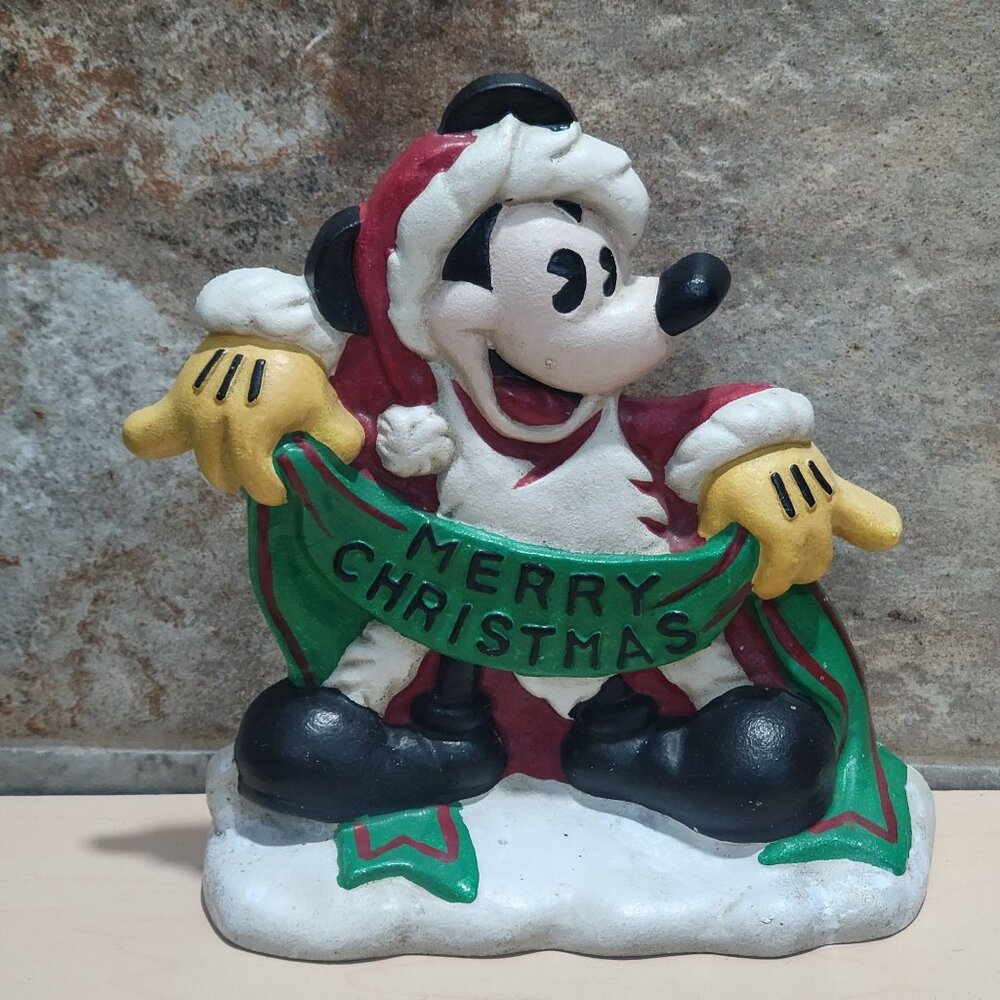 Santa Mickey Mouse Cast Iron Doorstop Merry Christmas Banner Bookend